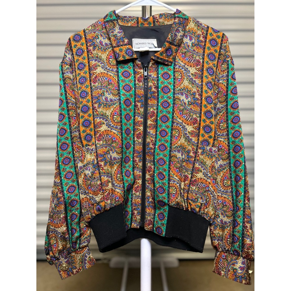 Howard Wolf Jacket Womens 6 Multicolor Paisley Bomber Vintage Zip 80s Boho USA